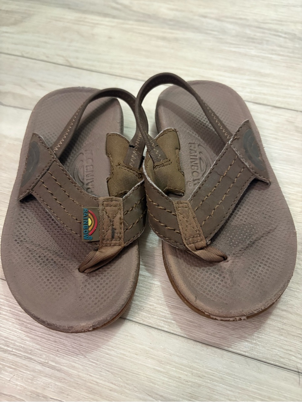 Rainbow Kids Brown Canvas Strap Flip-Flop Sandals